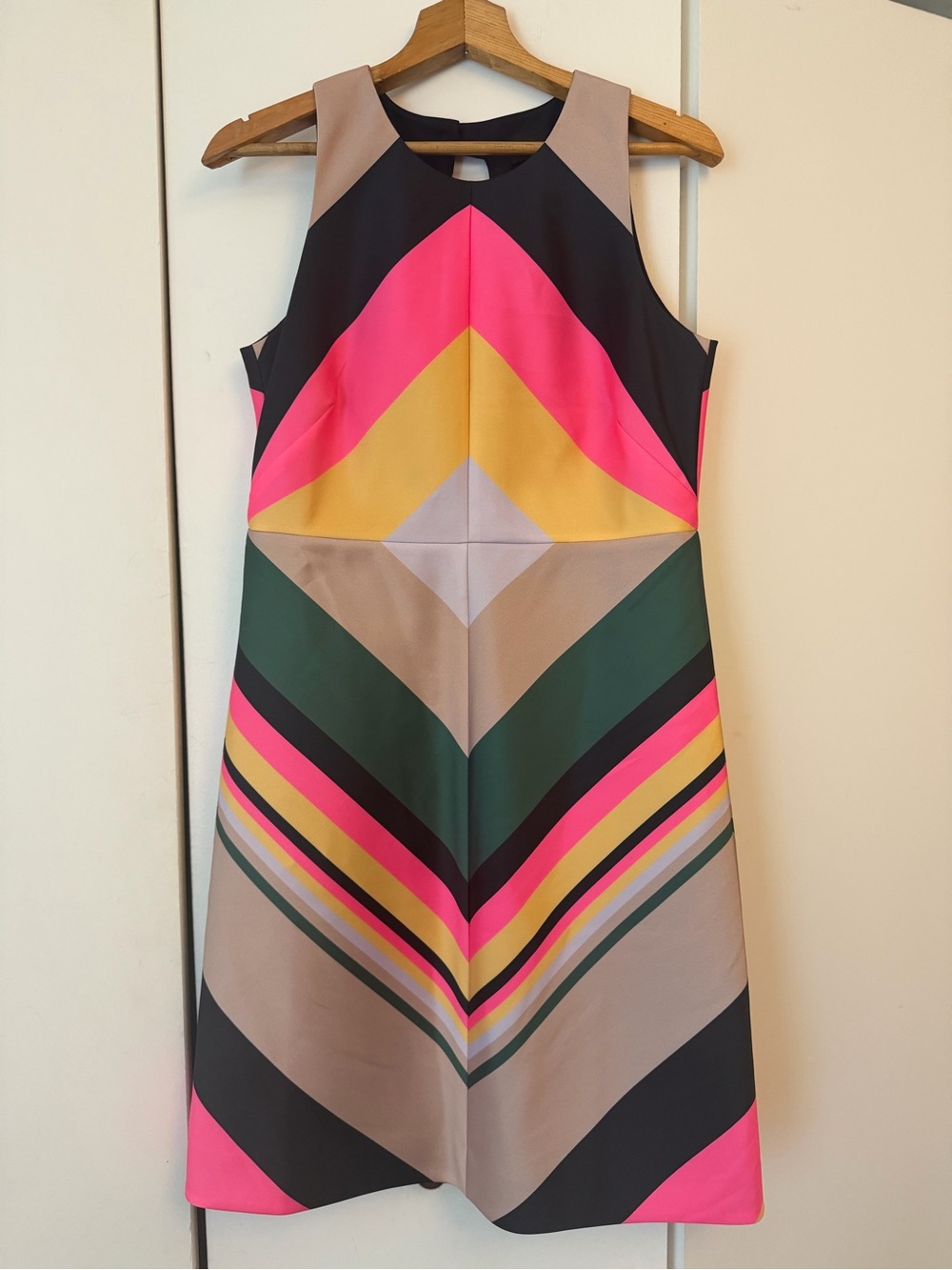 J. Crew Sleeveless Chevron Midi Dress in Pink, Yellow, Green, Beige